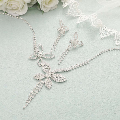 Unicra Silver Bride Wedding Jewelry Sets Butterfly Rhinestone Bridal Necklace Earrings Set Prom Costume Choker Necklaces for Women and Girls...