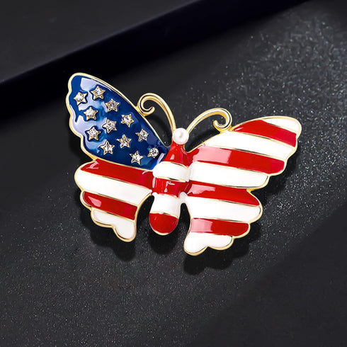 American Flag Pin Butterfly Pins Enamel Butterfly Brooch Pin Simulated Pearl Gold Tone United States American Flag, Suitable for Men and Women Bir...