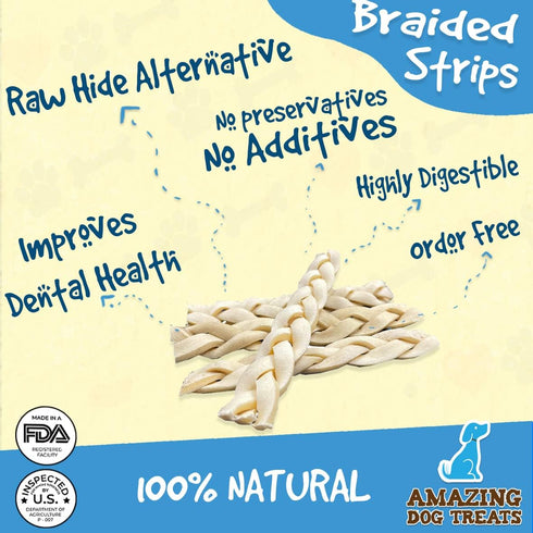 Amazing Dog Treats - Beef Cheek Braids Dog Chew (6 Inch - 8 Pack) - NO Odor - Rawhide Alternative - Beef Cheek Slice Chip Sticks - No Dyes, Chemic...
