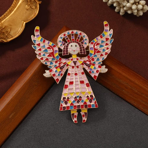 Vintage Colourful Angel Brooch Pin for Women Geometric Golden Enamel Cartoon Wing Lapel Pins Cute Dress Accessories Birthday Christmas Wedding Jew...