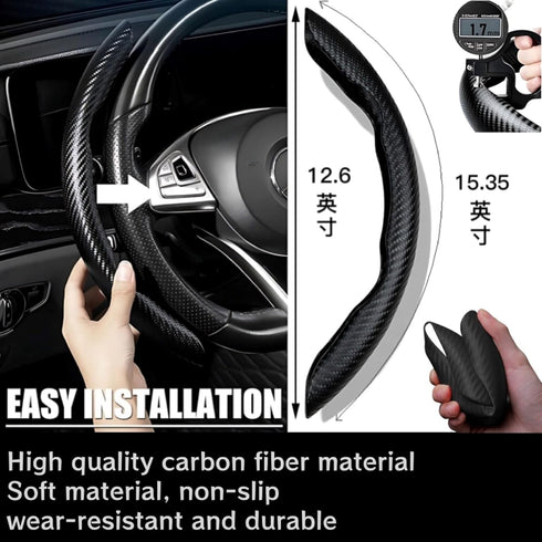 Generic Car Steering Wheel Cover Matte Carbon Fiber 2-3pcs, Steering Wheel Wrap Set Non-Slip Protector Interior Decoration 14.5"" to 16"" Steering...