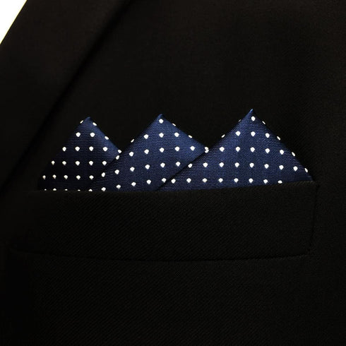 S&W SHLAX&WING Men Tie Necktie Dark Blue Navy Dot Extra Long Matching Pocket Square...