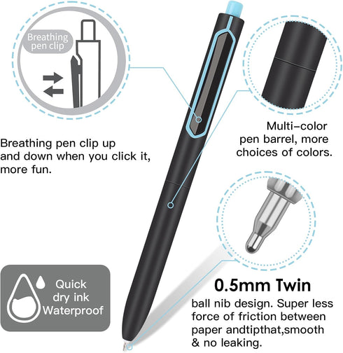 Gel Pens,12 Pcs, 0.5mm Fine Tip Quick Dry Black Ink Pens Fine Point Smooth Writing Pens, No Bleed & Smear,Retractable Aesthetic Gel Pens for Journ...