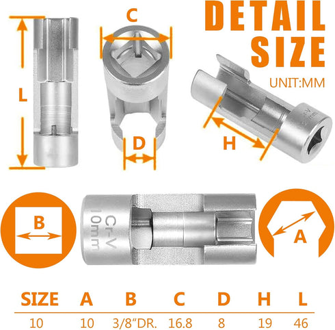 Diesel Injector Fuel Line Socket Set Difficult Access Flare Nut Wrench Spanner for Wired Temperature Sensors, Thermo Switches, ABS Tube, Master Cy...