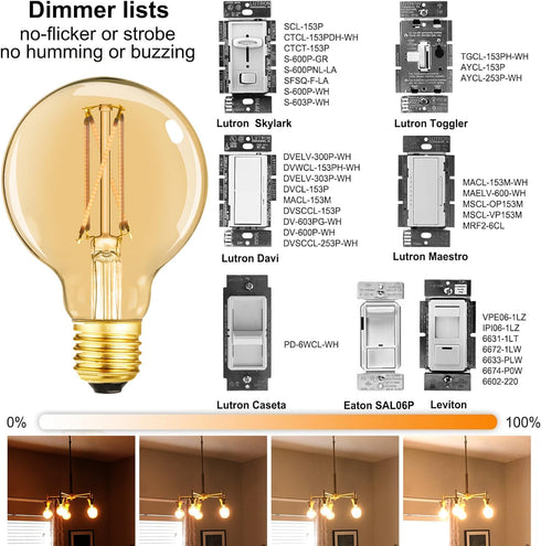 LEOOLS Dimmable G25 led Bulb 60W E26 led Edison Bulb CRI95 Warm White 600LM Amber Glass e26 6W led Globe Bulb for Ceiling Fan,Chandelier,Vanity Li...