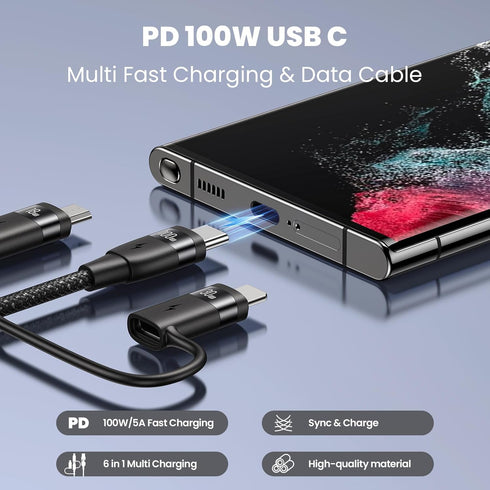 100W USB C Multi Charging Cable, USAMS 4FT 5-in-1 5A Fast Sync Charger Adapter Nylon Braided Type-C Cable for Laptop/Tablet/Phone and More......
