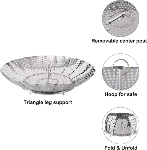 Steamer Basket, Stainless Steel Vegetable Steam Baskets for Steaming Cooking Expandable to Fit Various Size Pot (5.5" to 9.3")...