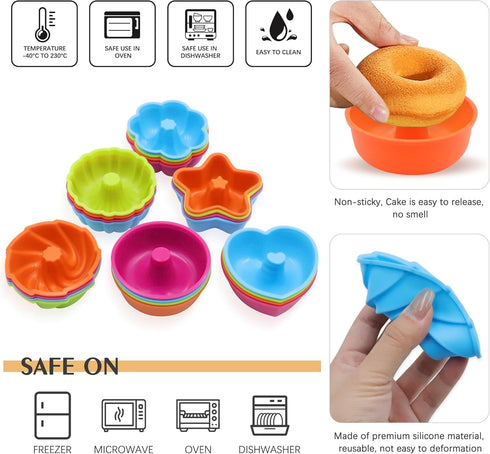 To encounter 24Pack Silicone Molds, Nonstick 2 3/4 inches Donut Mold, Silicone Baking Cups, Donut Pan, Muffin, Jello, Bagel Pan, Oven- Microwave- ...