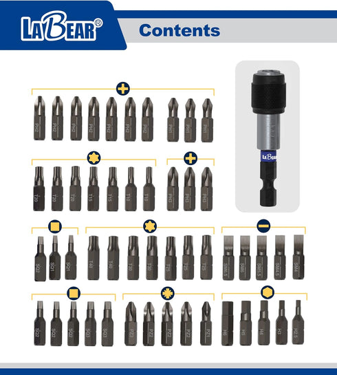 51-Piece Screwdriver Bit Set with Quick Released Magnetic Impact Bit Holder - Includes Phillips, Hex, Star, Square, Slotted, Pozi, Multi-Size Scre...