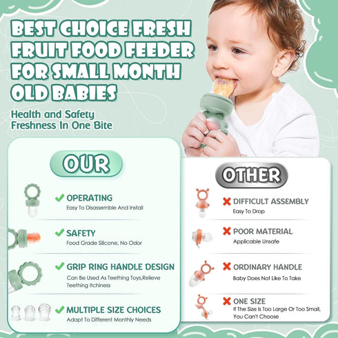 Baby Fruit Food Feeder,2 Pack Silicone Baby Teething Toys,includes Breastmilk Popsicles Molds,Toy Straps,6 Different Size Food Pacifier,Baby Food ...