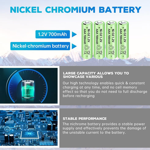 12PCS 1.2V 700mAh Ni Cd AAA Battery Suitable for Wireless Microphones, Electric Toys, Remote Mice, Calculators, Razors, Keyboards, Household Appli...