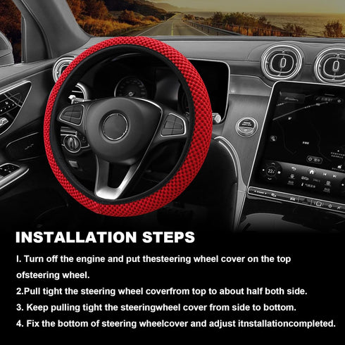 Elastic Stretch Steering Wheel Cover, 15 Inch Universal Anti-Slip Car Steering Wheel Cover for Auto Truck Van SUV, Warm in Winter and Cool in Summ...