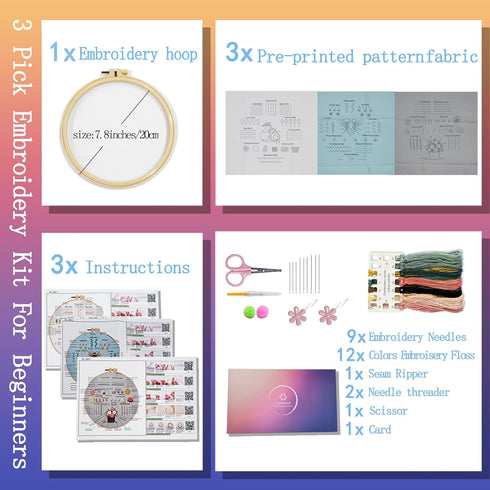 Jyphorixal Embroidery Kit for Beginners Adults Cross Stitch Starter Kit Needle Point Supplies 28 Basic Stitches in 3 Set......