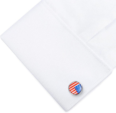 HONEY BEAR American USA Flag Cufflinks Mens Steel for Business Wedding Gift (Round)...