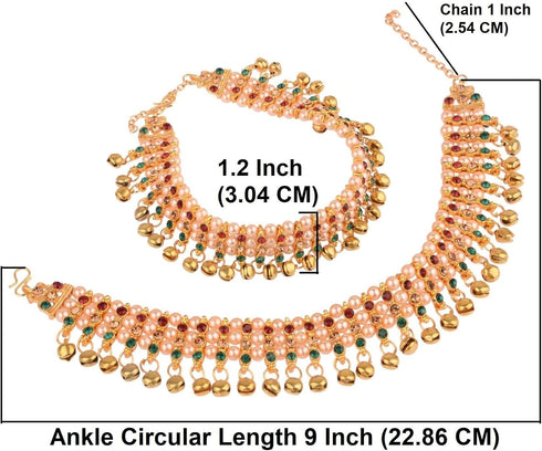 Efulgenz Indian Anklets for Women Pearl Anklet Indian Crystal Ankle Bracelet Anklet Bells Ghungroo Anklets Indian Style Anklet Pair for Women Indi...