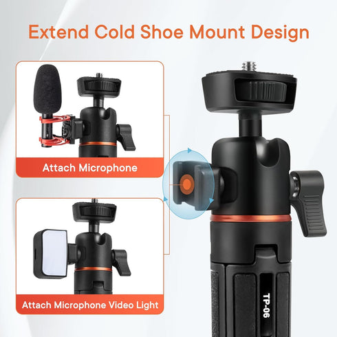 Camera Tripod Stand, Mini Desktop Aluminum Tripod Selfie Stick with Cold Shoe, 360° Ball Head with 1/4 Inch Screw, Portable Tripod for iPhone Andr...