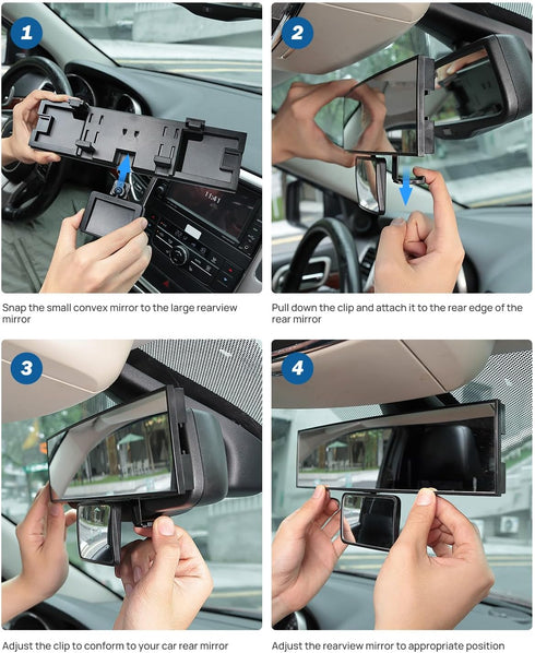 JOYTUTUS Car Rear View Mirror with Baby Mirror, Universal 11 Inch Panoramic Convex Rearview Mirror, Interior Clip-on Wide Angle Rear View Mirror t...