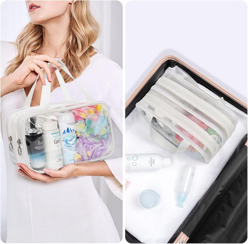 CUBETASTIC Clear Toiletry Bags for Traveling 2 Compartments Dry/Wet Separation Shower Bag with Mesh Draining Section, Portable Clear Makeup Bag & ...