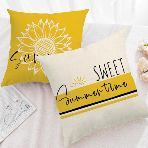 4Pack Summer Decor Pillow Covers Yellow Floral Sunflower Hello Sunshine Cushion Cover You Are My Sunshine Farmhouse Sweet Summer time Home Decor P...