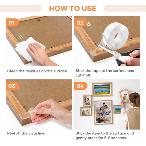 Double Sided Tape Heavy Duty Removable Wall Tape, Multipurpose Strong Clear & Tough Nano Mounting Adhesive for Home Office wall decor, Poster Hang...