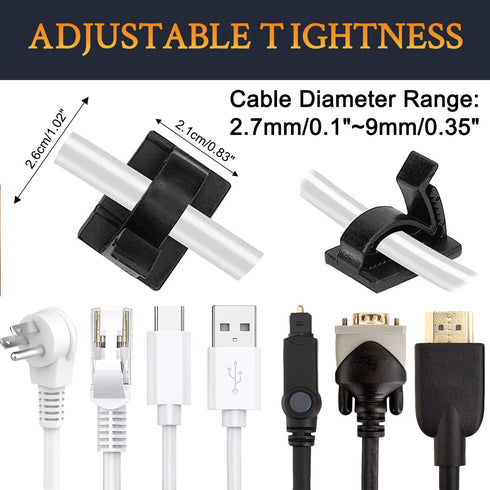 SOULWIT 50Pcs Adjustable Cable Management Clips, Adhesive Organizers Sticky Wire Clips Cord Holder for TV PC Ethernet Under Desk Wall Home Office...