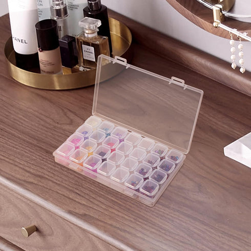 Gospire Small 28 Grids Diamond Box Clear Plastic Jewelry Craft Storage Container Diamond Painting Embroidery DIY Art Craft Accessory Organizer Cas...