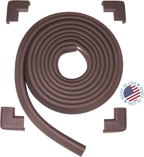 KidKusion Table Cushion | Made in USA | 16 Feet Edge + 4 Corners | Brown | Baby Proof Furniture Edge and Corner Guards...