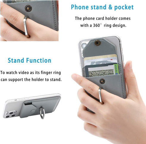 RFID Card Holder & Ring Stand for iPhone, Android, All Smartphones - Light Grey...