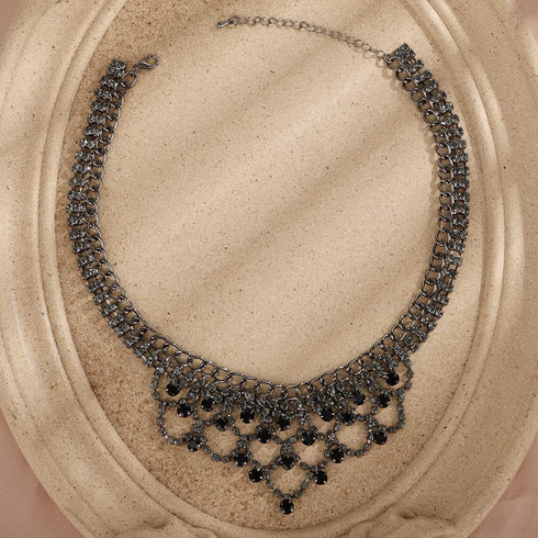 Missgrace Boho Dainty Layered Black Rhinestones Tassel Punk Choker Necklace for Women Chunky Necklaces Black Chain Necklace Jewelry Gifts for Wome...