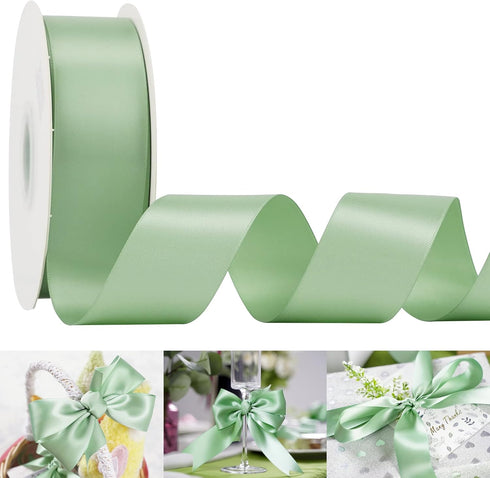 HUIHUANG 1-1/2 inch Double Face Satin Ribbon, Polyester Satin Sage Green Ribbon 50 Yards/Roll for Gift Wrapping Bows Making Floral Bouquet Wedding...
