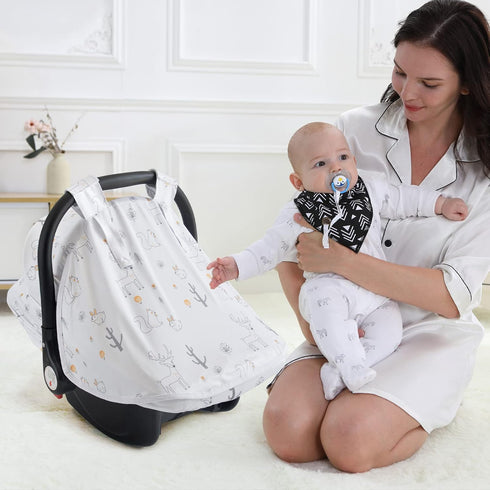 Baby Car Seat Cover, Soft Sun Shade Cover, Breathable Comfortable Privacy Carseat Canopy Protect for Newborn Infant Boys Girls (Animals)...