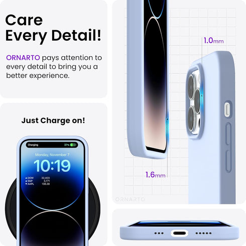 ORNARTO Compatible with iPhone 14 Pro Case 6.1, Slim Liquid Silicone 3 Layers Full Covered Soft Gel Rubber Phone Case Protective Cover with Microf...