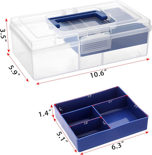 BTSKY Clear Plastic Storage Box with Removable Tray Multipurpose Stationery Storage Box with Handle Handy Sewing Box Art Craft Supply Organizer Ho...