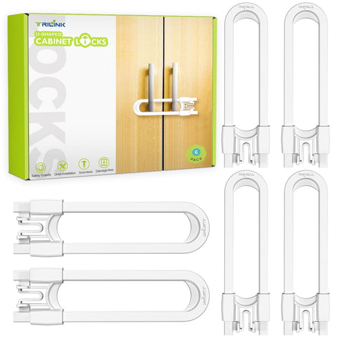 6 Pack Adjustable Cabinet Locks for Babies, U-Shaped Baby Proofing Child Locks for Kids Toddlers Safety, Sliding door latches for Cabinets, Drawer...