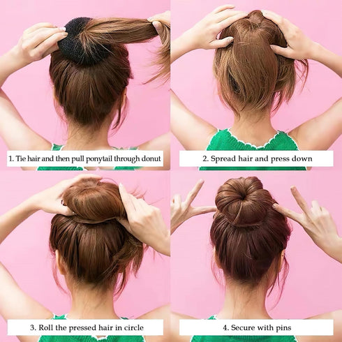 Donut Hair Bun Maker 6 Pieces, Ring Style Hair Bun Donut (1 L, 2 M and 3 S) with Pins 5 Elastic Bands, 20 Hair Bobby and 4 Pony Hair Tools for Wom...
