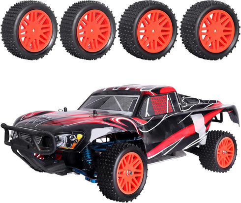 Preglued 12mm Hex Wheel Rims Rubber Tires with Foam Inserts OD 86mm/3.38" for Traxxas Bandit WLtoys 144001 Redcat 1/10 RC Off-Road Buggy Car, Set ...