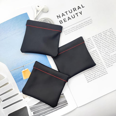 3pcs Earphone Pouch PU Leather Headphone Storage Bag Universal Spring Bag Closure Soft Elastic Snap Spring Pouch for Storing Earphones, Coins, Key...
