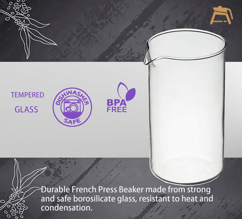 French Press glass Beaker, 34 oz, compatible with Bodum, Bayka,Utopia ... most of 34oz french press in market, Borosilicate 3.3 Glass, Universal R...