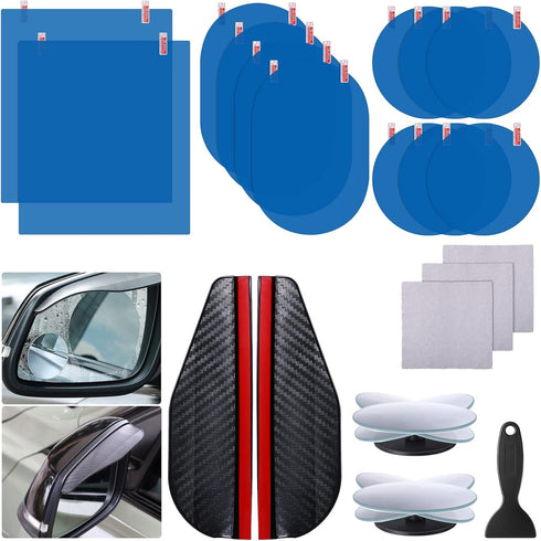 20 Pcs Waterproof Car Mirror Film Set, 12 Pcs Waterproof Mirror Film for Car, 2 Pcs Car Side Mirror Rain Guard, 2 Pcs Blind Spot Mirrors 4 Pcs Scr...