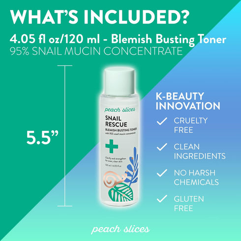 Peach Slices | Snail Rescue Blemish Busting Toner | 95% Snail Mucin | Pore Cleaner | Hydrates & Balances | Korean Skin Care | CICA | Hyaluronic Ac...