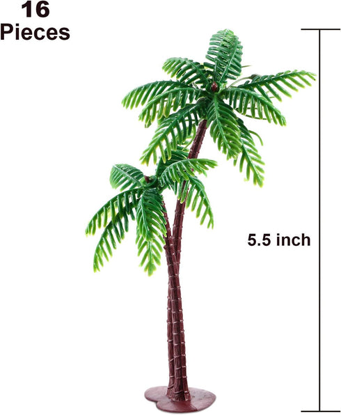 Jovitec 16 Pieces Plastic Palm Tree Cake Topper Small Green Palm Coconut Tree Cake Decorations 5.5 Inch Hawaiian Tropical Cupcake Topper...