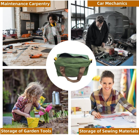 Canvas Wide Mouth Tool Bag, Heavy Duty Large Capacity Handbag, Portable Home Tool Organizer for Storage for Screwdrivers, Wrench, Plier, Nails, Pl...