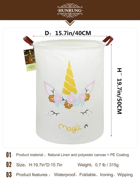 HUNRUNG Laundry Hamper,Large Canvas Fabric Lightweight Storage Basket Toy Organizer Dirty Clothes Collapsible Waterproof for College Dorms, Childr...
