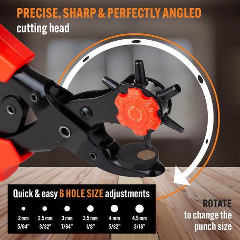 Professional Heavy Duty Belt Hole Puncher for Leather, Multi-Size Rotary Leather Hole Punch Tool Set with Ergonomic Handles for Easy, Precise Belt...