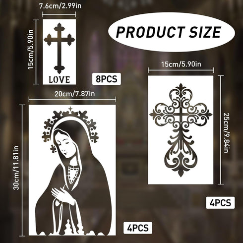 Chapel Stencils for Painting Reusable - 16 Pieces Captivating Virgin Cross Crafts for Wall Wood Greeting Card Paper Window DIY Creative Partner...