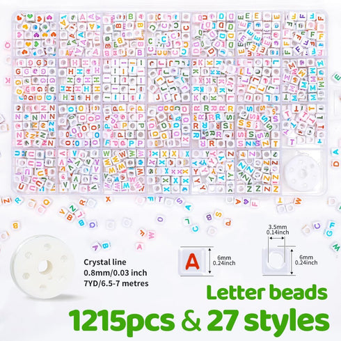 Square bracelet friendship Letter Beads kit, Multicolor 6x6mm Acrylic Beads,28 Grids Letter Beads for Jewelry Making, Alphabet Beads,kandi beads,b...