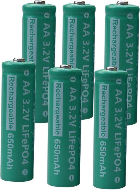 AA 3.2V LiFePo4 650mAh Solar Battery, AA 3.2V Lithium Iron Phosphate Rechargeable Battery for Garden Solar Light- (6-Pack)...