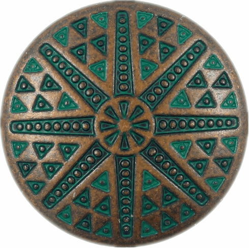Bezelry 10 Pieces Tribal Sun Metal Shank Buttons. 23mm (7/8 inch) (Copper Green)...