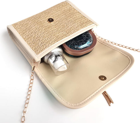 Straw Crossbody Bag for Women, Small Beach Shoulder Bag Woven Bags Travel Handbag Purse with Chain...