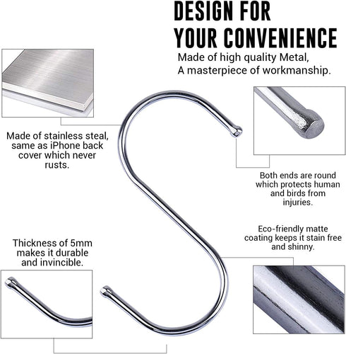 WHITECLOUDZ 30-Pack Silver S Hooks for Hanging Plants, Stainless Steel S hooks for hanging heavy-duty, Closet Hooks for Hanging Clothes, Durable k...